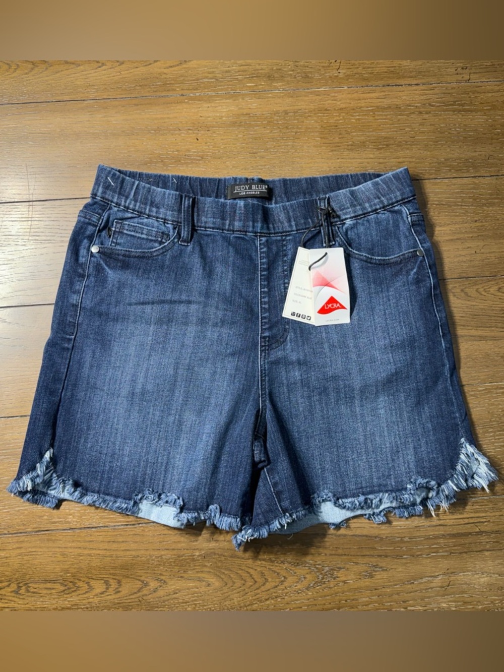 Judy Blue Indigo Stretch Denim Frayed Hem Shorts
